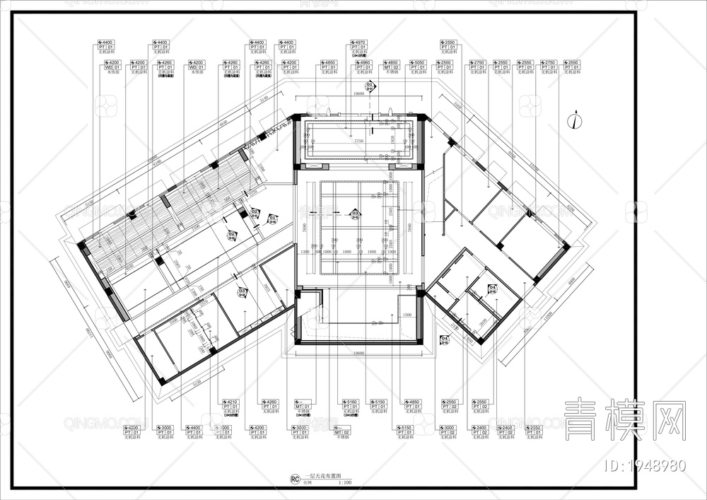 800㎡售楼部平面方案CAD施工图