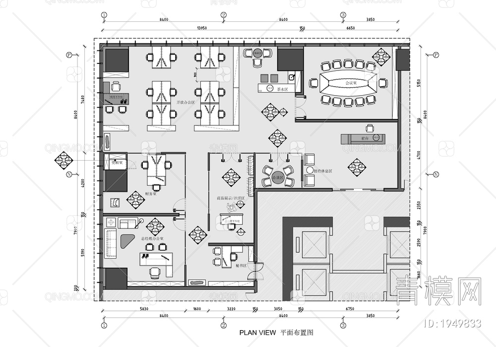 300㎡办公室施工图  办公空间 会议室 开敞办公