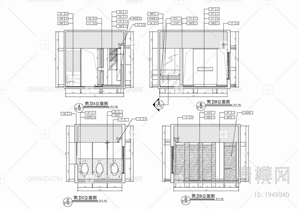 1800㎡办公室施工图 办公空间 会议室 开敞办公