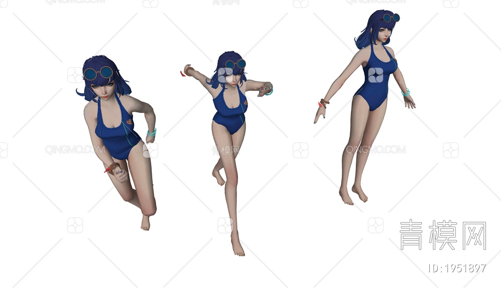 蓝色泳装运动姿势女孩