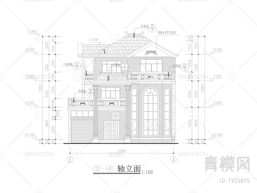 别墅建筑方案图纸，平面图，立面图