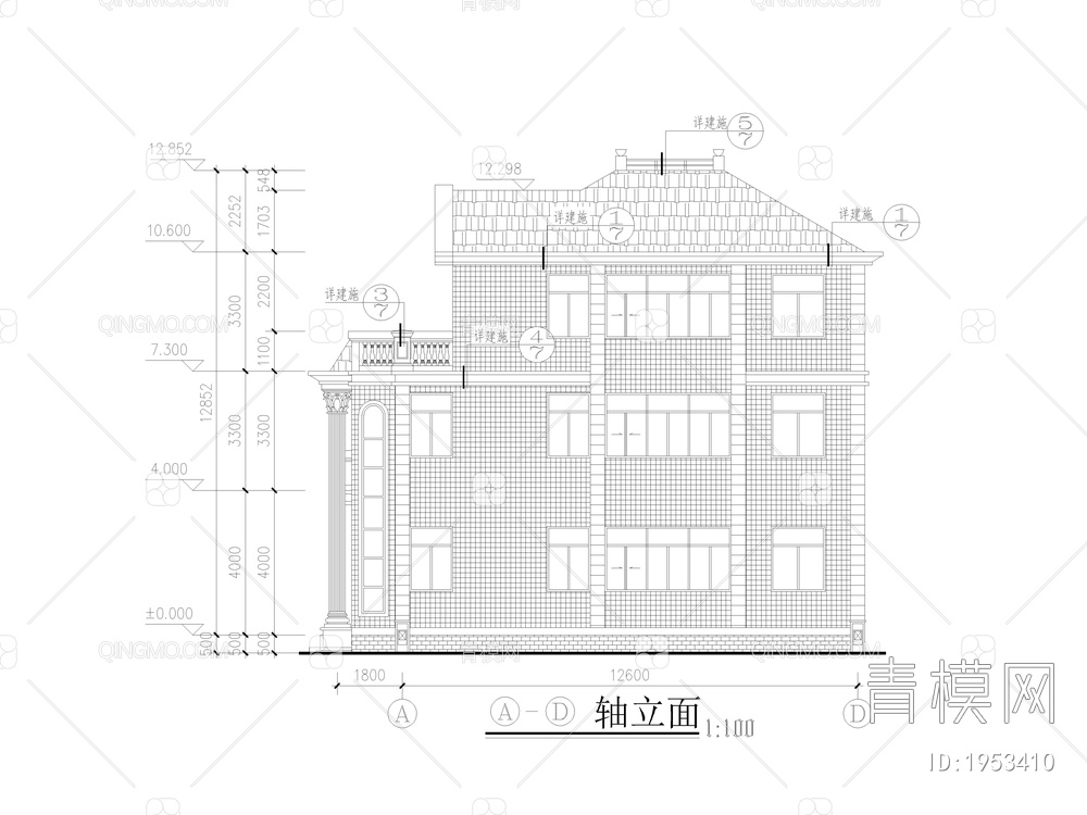 别墅建筑方案图纸，平面图，立面图