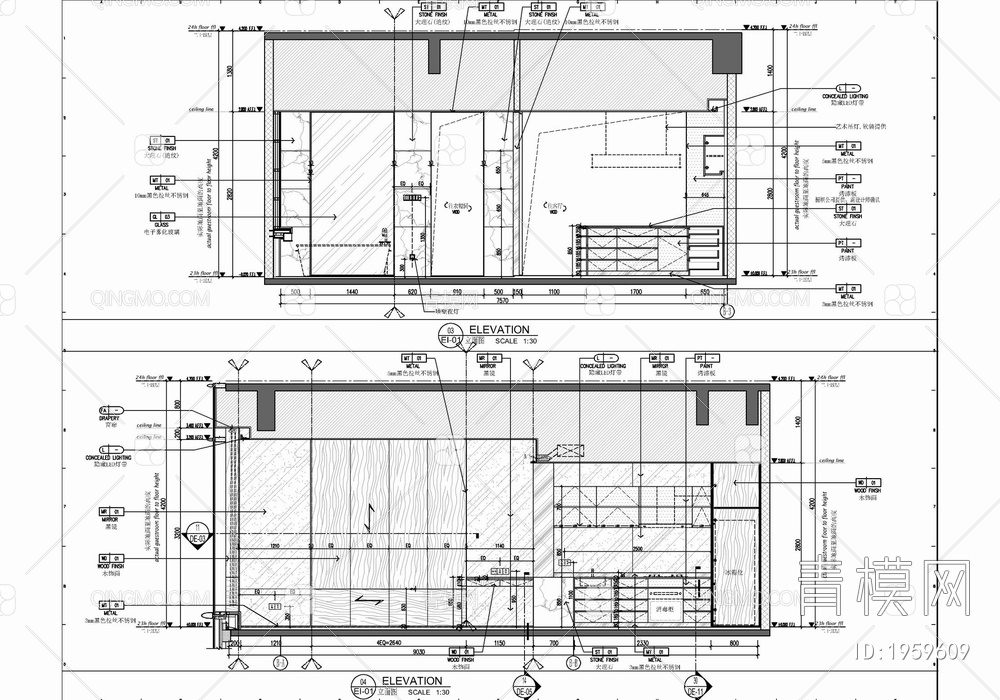 75㎡公寓样板间家装施工图 家装 私宅 公寓 样板间 大床房