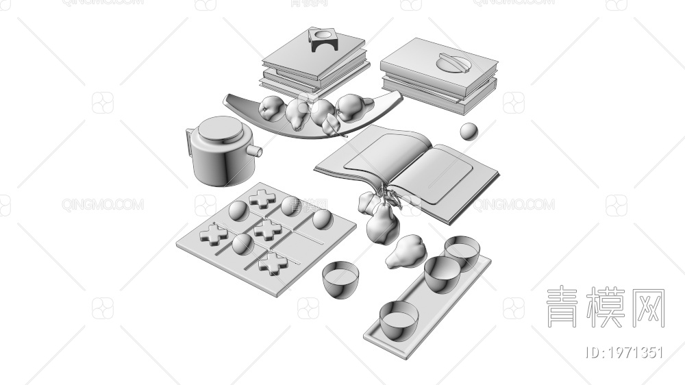 水果 梨 书籍 休闲桌面装饰套装