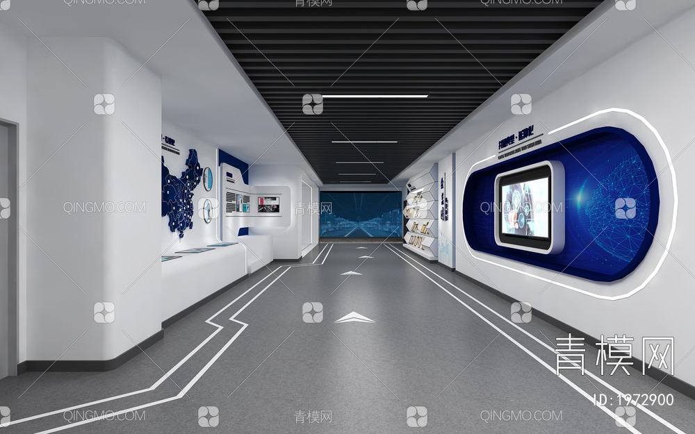 科技企业展厅 产品展示台 荣誉柜 互动触摸屏
