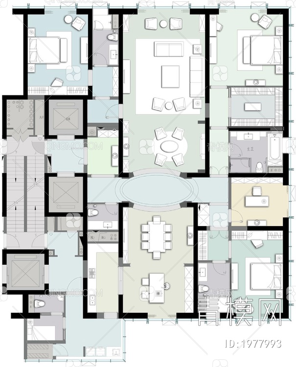 38-GOA-大连维多利亚公馆D1户型样板间丨350m²丨方案+效果图+彩立面+施工图+宣传片