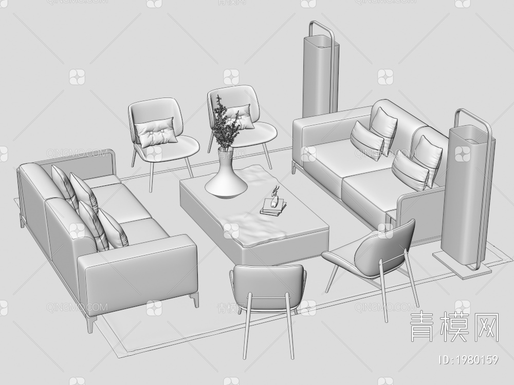 沙发，座椅，茶几摆件组合