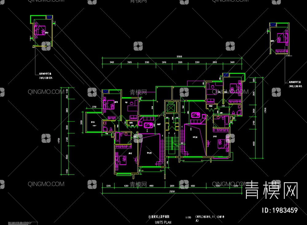 单元楼层建筑设计复式平面CAD图纸