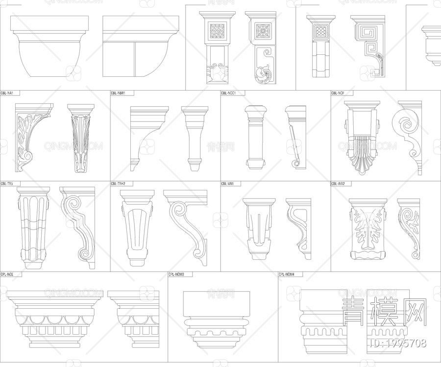 欧洲装饰构件元素CAD图库合集