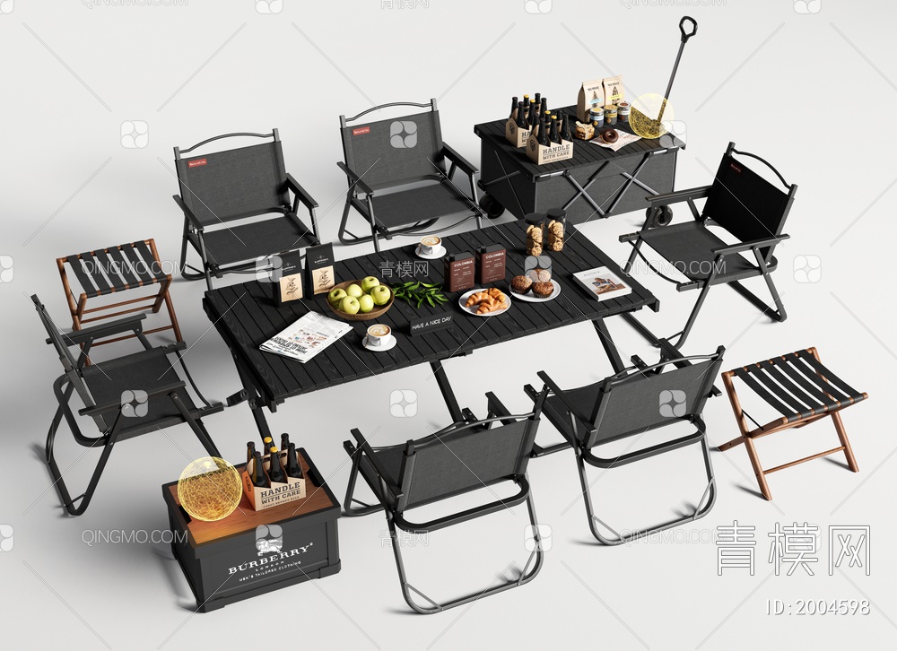 户外桌椅组合 露营桌椅 折叠椅 食物饮料 小推车