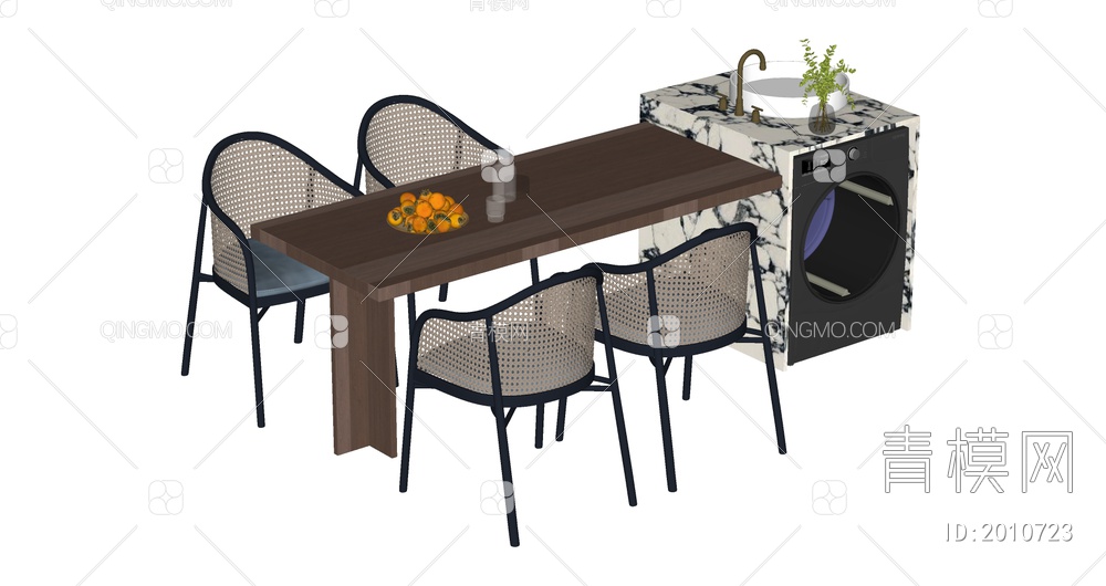 中古风中岛台餐桌椅组合
