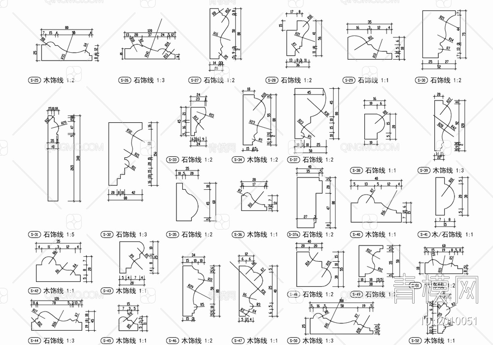 踢脚线阴角线各类线条剖面详图 踢脚线 阴角线 平线 石材线条 实木线条