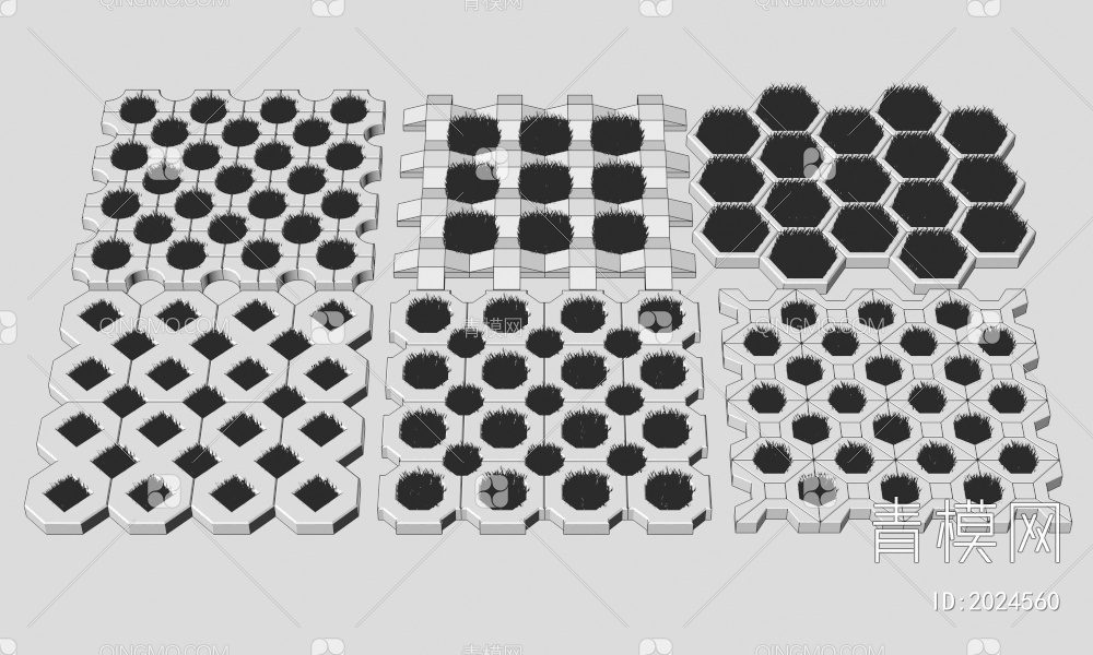 长满绿草的六边形方形草坪砖