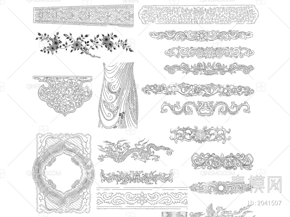 超全传统元素花纹雕花图案CAD图库