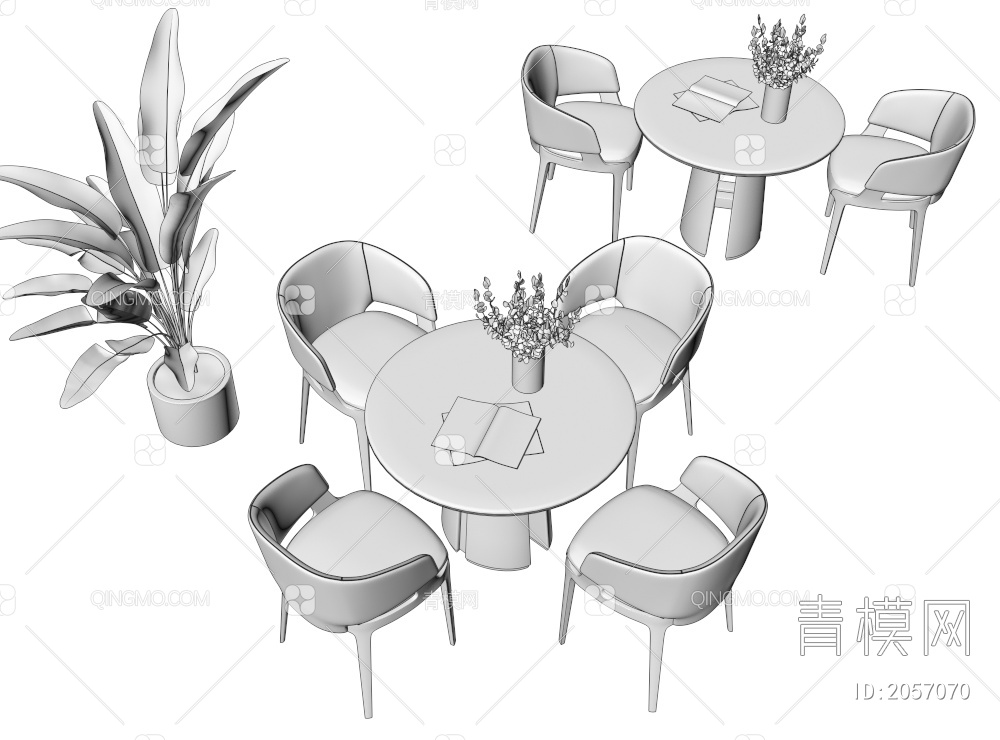 洽谈桌椅组合 休闲桌椅  洽谈桌  洽谈椅  绿植 洽谈圆桌