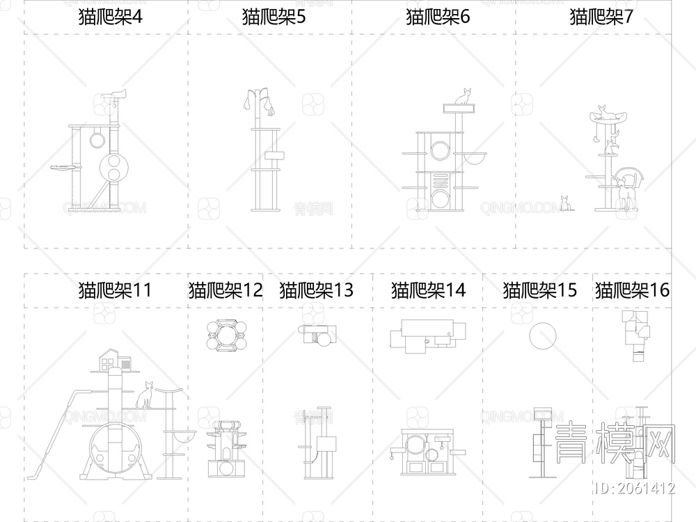 猫爬架猫咪攀爬架CAD图库