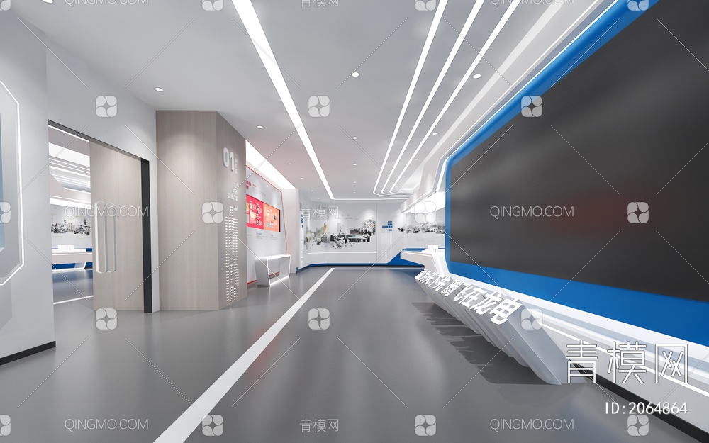 科技企业展厅 产品展示台 互动触摸屏 LED拼接大屏 地图