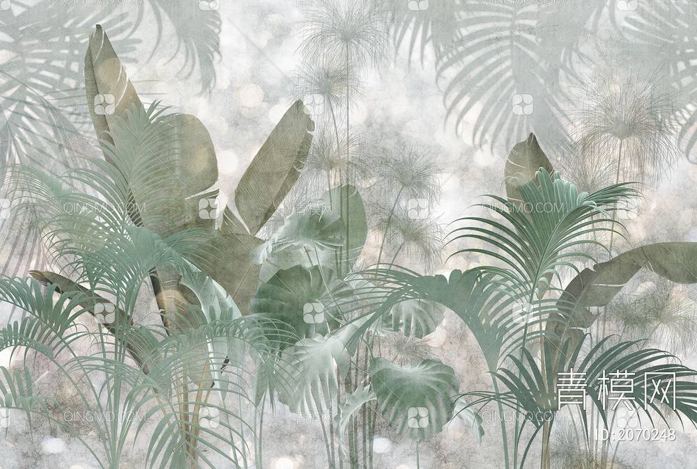 北欧植物丛林壁画贴图 材质贴图下载
