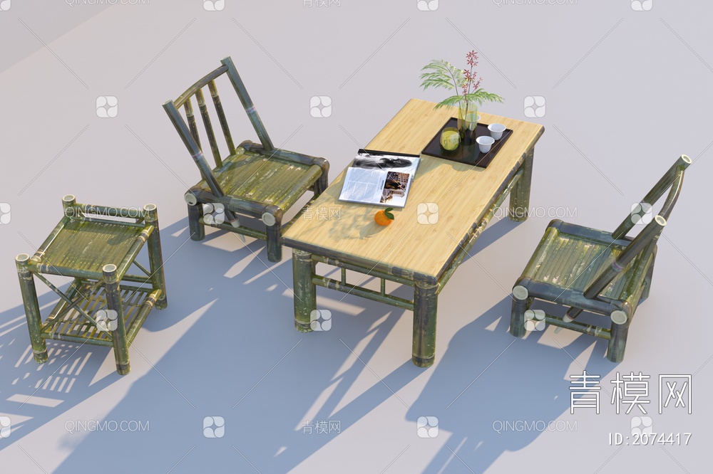 竹编户外桌椅