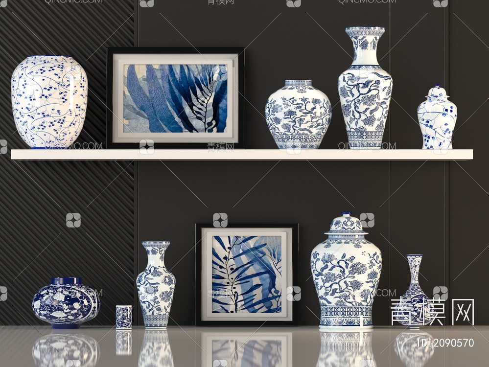青花瓷，花瓶，装饰摆件组合