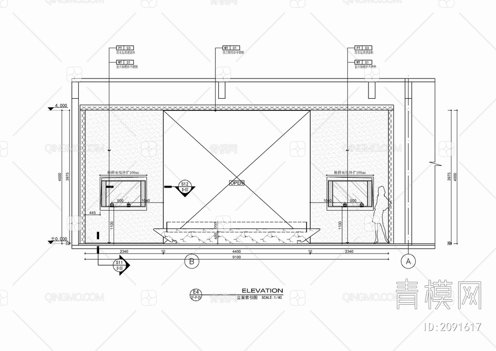 嵌入式电视墙面剖面大样图