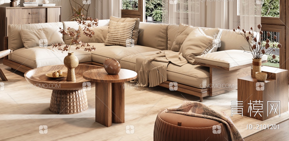 客厅 大平层 别墅客厅 沙发茶几组合 木沙发 三人沙发 休闲椅