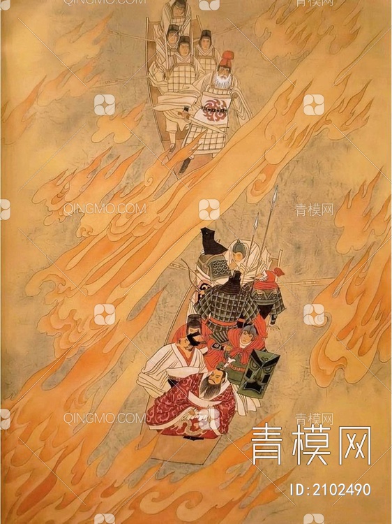 中式人物国画三国演义挂画壁纸国学壁画 