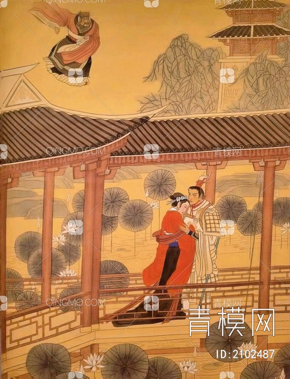 中式人物国画三国演义挂画壁纸国学壁画 