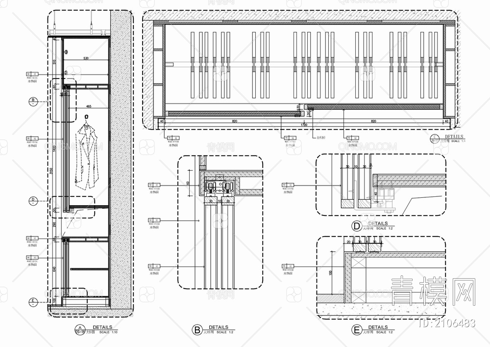 木饰面衣柜滑门及内部结构施工详图
