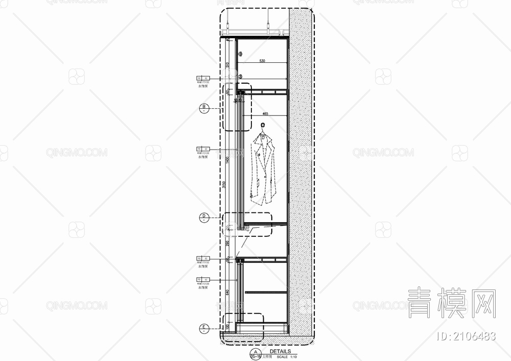 木饰面衣柜滑门及内部结构施工详图