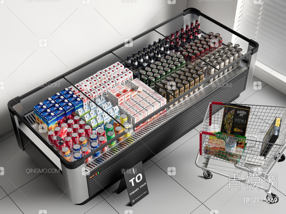 超市冰柜 饮料 冷藏柜 酒水饮料 购物车