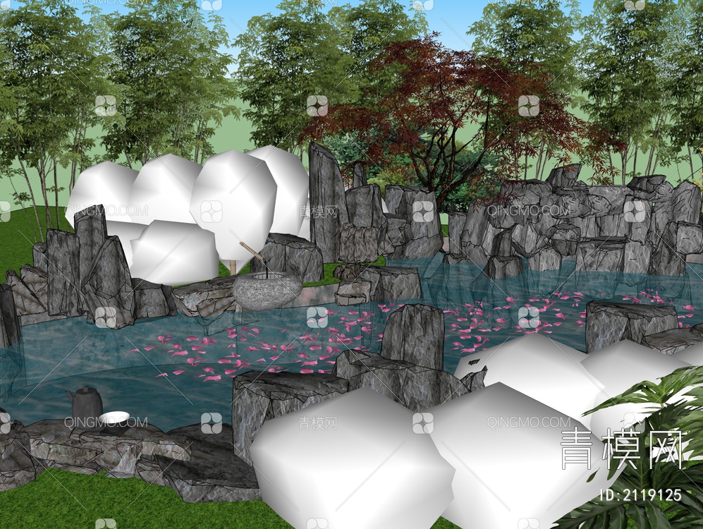 水景庭园露天温泉泡池