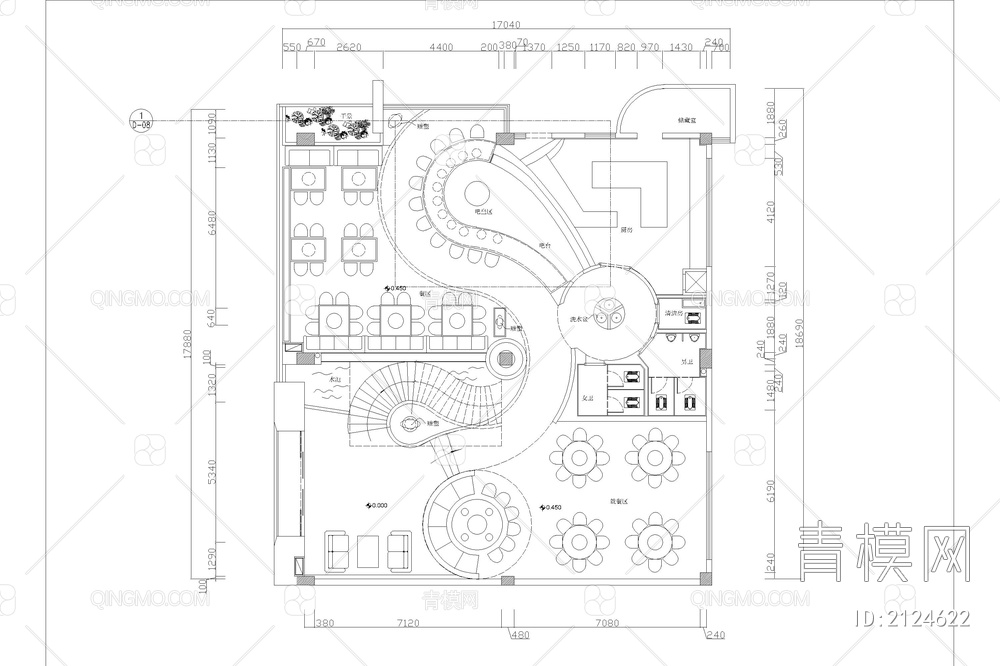 火锅店餐厅工装室内餐饮空间装修平面布置图方案设计