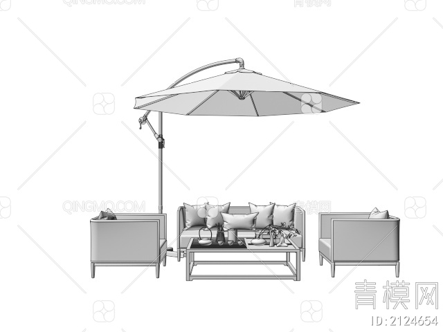 户外沙发组合 藤编沙发 遮阳伞 茶具