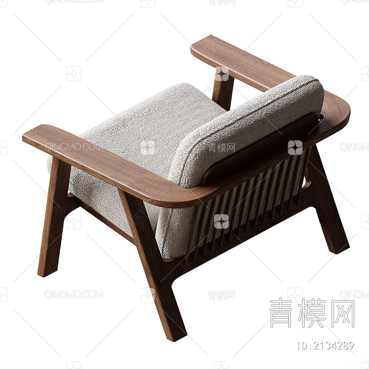 COMB实木扶手布艺休闲单椅
