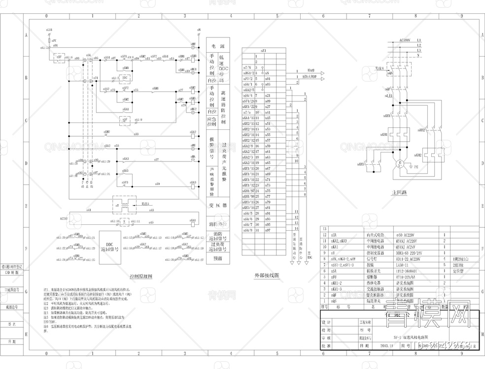 风机电路图排烟加压正压送风机CAD