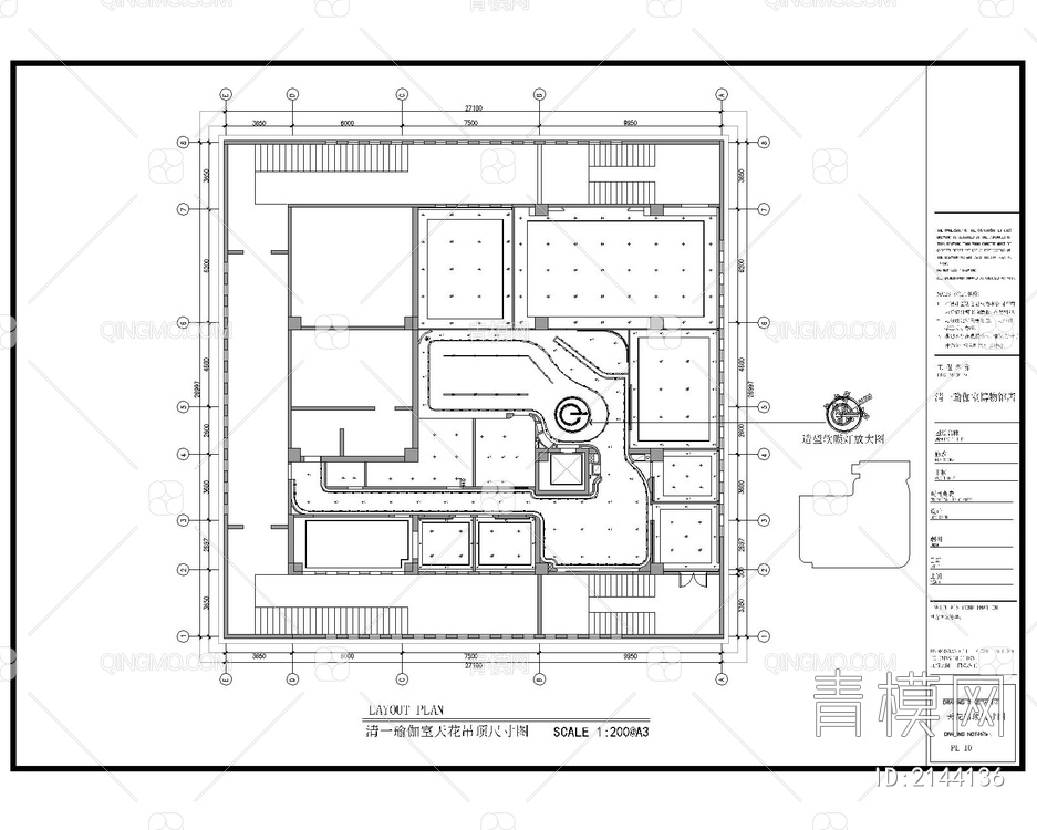 瑜伽馆CAD施工图+效果图