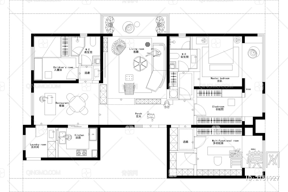 室内家装方案设计PS彩平图PSD平面图CAD户型图配套布局图