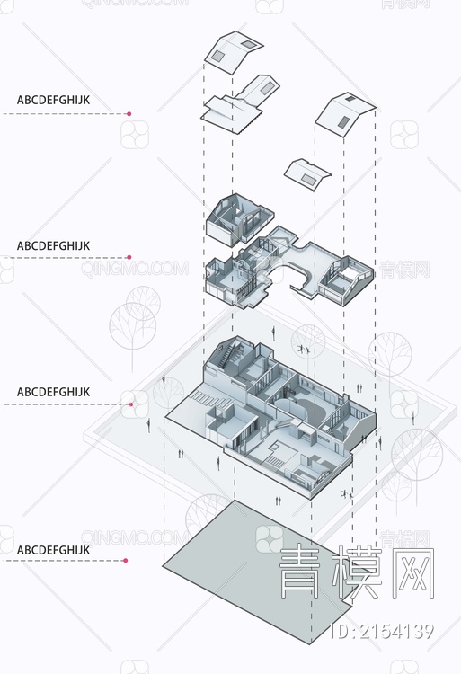 PSD免抠建筑空间爆炸分析图