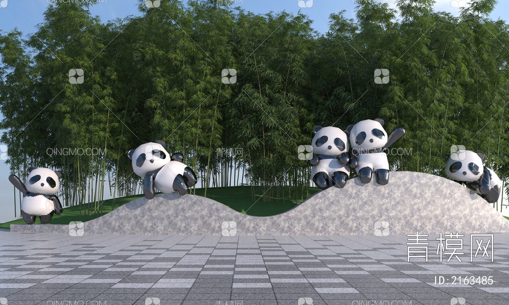 熊猫动物雕塑小品_景墙