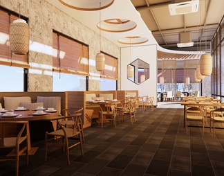 中餐厅_餐桌椅_吊灯_餐具_卡座_中央空调_饰品_摆件