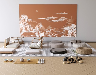 蒲团，茶具