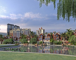 住宅楼 小区 高层住宅楼 花园 室外建筑 景观低点日景库