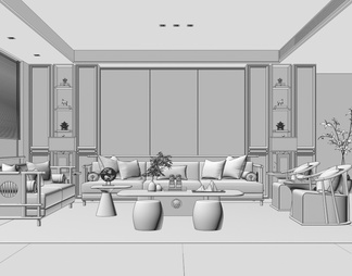 【客厅 展柜 地毯 沙发组合 台灯 绿植 挂画摆件3D模型】 -VR新中式有灯光有贴图MAX2016客厅 展柜 地毯 沙发组合 台灯 绿植 挂 ...