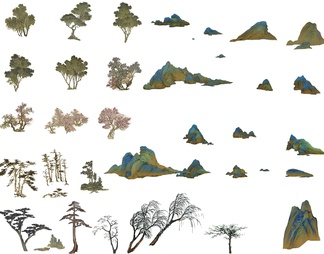 古风山水树木效果图PSD免抠贴图