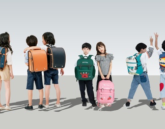 亚洲小学生背书包儿童