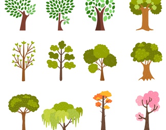 小清新插画风立面植物树木免扣PSD