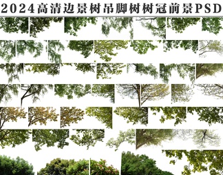 PSD免抠边景树吊脚树树冠前景