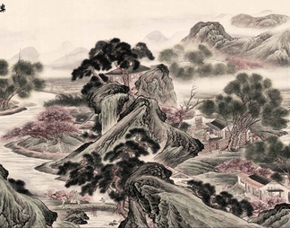 中式水墨山水画