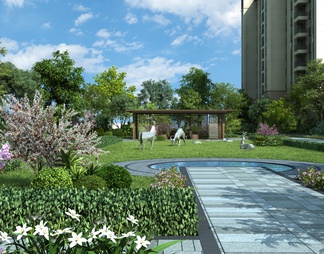 园区园林住宅景观 园林植物组团景观